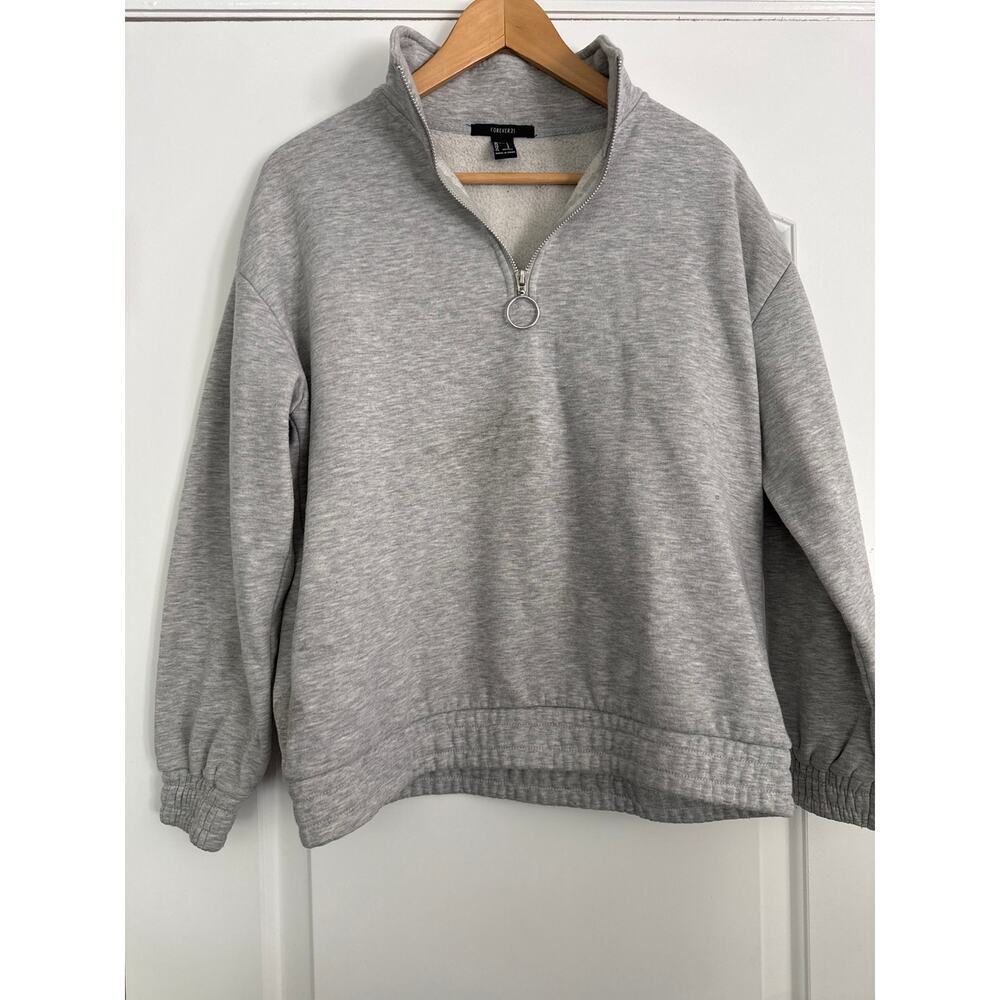 Forever 21 Gray Oversized Quarter Zip Sweatshirt Size Small